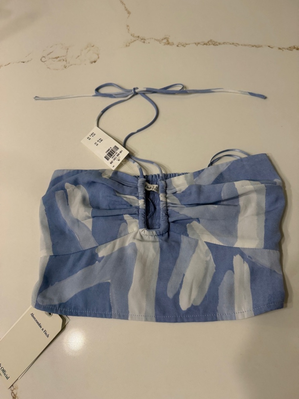 NWT Abercrombie & Fitch Light Blue and White Halter Crop Top | XS